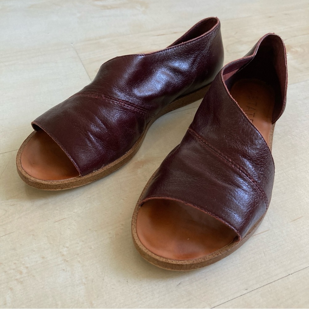 1.State Celvin Burgundy Leather Slip On D'Orsay Peep Toe Flat Sandal Women sz7